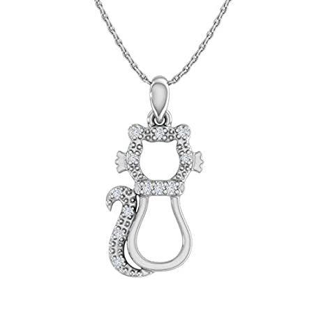 10K ソリッドゴールド ダイヤモンド キャット ペンダント ネックレス (0.03カラット) - IGI認定