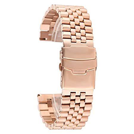 24MM Rose Gold Solid Link Stainless Steel Watches Band, Replacement Wrist B