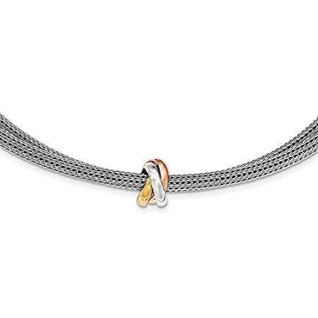 Solid 925 Sterling Silver Rose and Gold-tone Mesh Necklace Chain 16