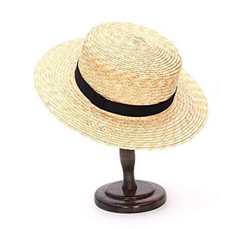 【国内正規品】Jelord Women's Straw Boater Sun Hat Wide Brim Summer Flat Top Panama Straw