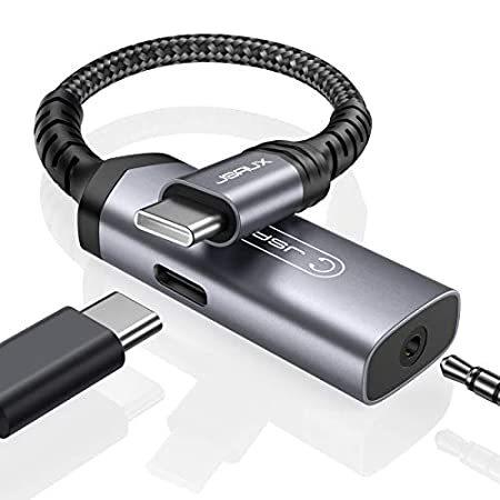 JSAUX USB C - 3.5mmヘッドホンと充電器アダプター 2-in-1 USB C - AUXマイクジャック USB C PD 30W高速充
