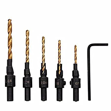 5pcs HSS 6~14mm Woodworking Countersink Chamfer Drill Bit Screw Set & Wrenc