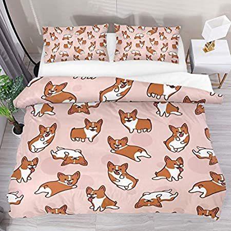 【ポイント10倍】 Set Cover Duvet Twin Pattern Corgis Cute Dog Cartoon HEOEH - Breathabl Soft ベッドカバー