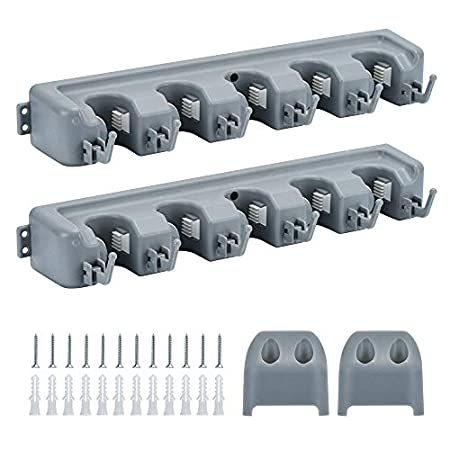 Home Master Hardware (2パック 16インチ ほうきモップホルダー ガレージストレージオーガナイザー ラック5個 フック6個付き