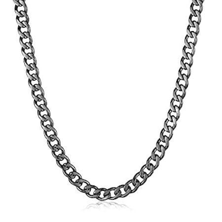 Verona Jewelers ステンレススチール ブラックキューバカーブチェーンネックレス 4.5mm - 11mm メンズ 厚手 高耐久 カーブチ