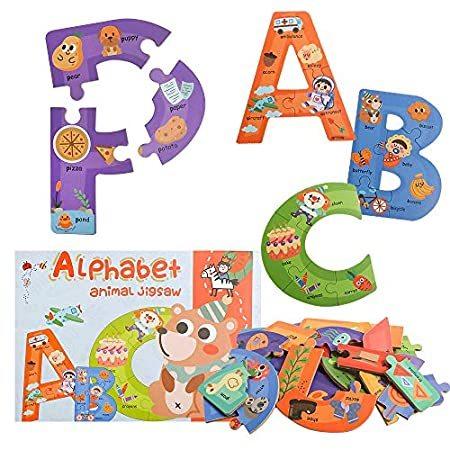 お礼や感謝伝えるプチギフト Wooden Jumbo Alphabet ABC Letter Puzzle Color Shape Animals Recognition Mon