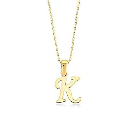 GELIN 14Kソリッドゴールド 手書きイニシャル文字 アルファベットペンダントネックレス 女性用 ゴールド