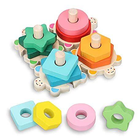 クリアランス通販 TsingBolo Wooden Stacking Toys for Toddler 1 2 3 4 Year Old，Preschool Learn