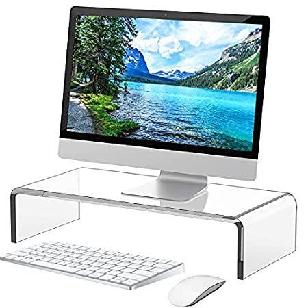 デスク用コンピューターモニタースタンド - アクリルノートパソコンスタンド PCスタンド ホワイトモニターライザースタンド デスクキーボードストレージ