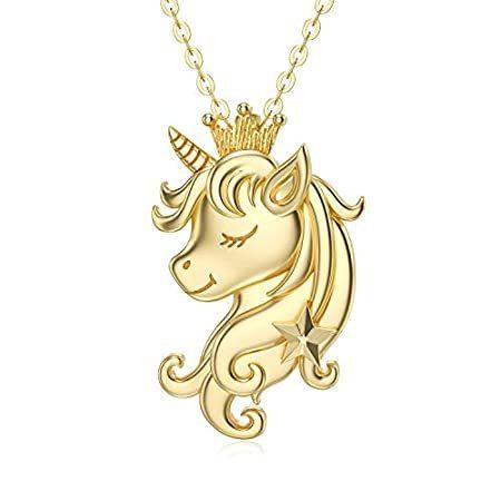 MOTIEL Unicorn Necklace 10K 14K 18K Yellow Gold Unicorn Pendant Necklace,El