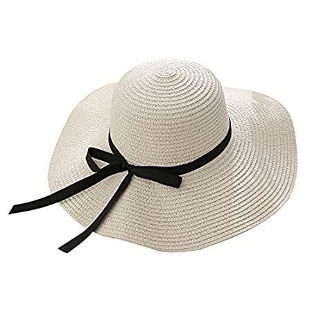 Women Summer Travel Beach Hat UV Protection Bowknot Wide Brim Straw Hat UV  - 財布、帽子、ファッション小物