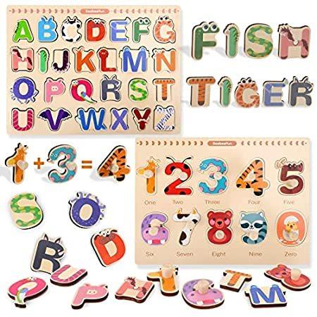 Aomola Wooden Puzzles for Toddlers，Alphabet ABC Puzzle Numbers Puzzle Set，K