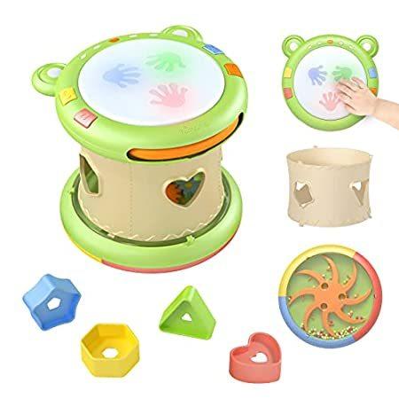 TUMAMA Baby Drum 3 in1， Baby Light Up Toys with Sounds， Musical Toys for To