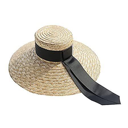 Women Foldable Sun Hats Wide Brim Flat Top Straw Hat with Ribbon for Beach