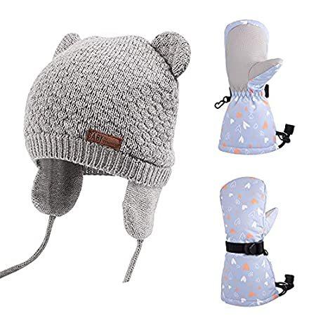 Baby Boy Winter Warm Earflap Hat Snow Gloves for Toddler Girl Ski Mittens H