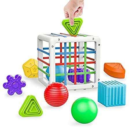 【高額売筋】 Montessori Toys for 1 2 Year Old Boy Girl，Baby Sorter Toy Colorful Cube and