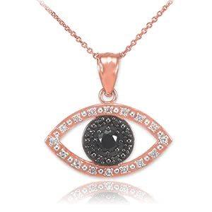 ROSE GOLD EVIL EYE PENDANT NECKLACE WITH CLEAR AND BLACK DIAMONDS - Gold Pu