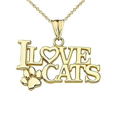 I LOVE CATS PENDANT NECKLACE IN YELLOW GOLD - Gold Purity:: 14K, Pendant/Ne
