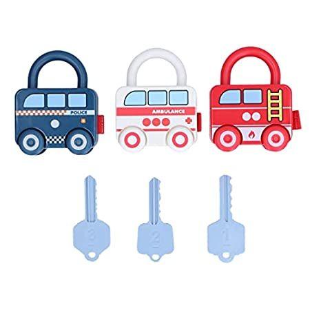 Kids Learning Locks with Keys， 3Pcs Inertial Car Locks Toy for 3+ Years Old