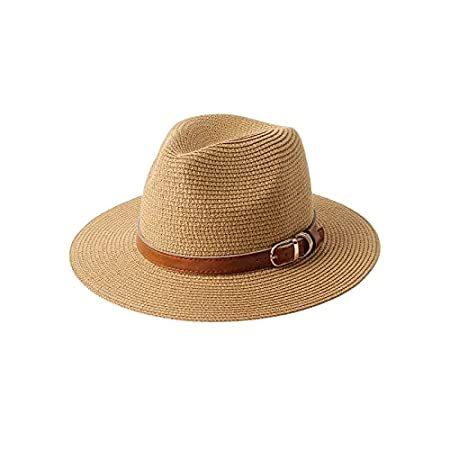 TIALARTS Panama Beach Sun hat for Men UPF Straw Wide Brim Womens Belt Buckl