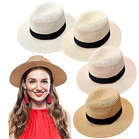 Pcs Panama Straw Hats for Women Men Fedora Summer Hat Beach Sun Hat Wide  財布、帽子、ファッション小物