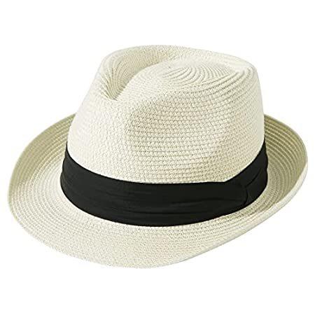 Lanzom Women Men Short Brim Straw Hat Panama Fedora Hat Summer Beach Sun Tr