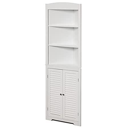 White Standing Storage Corner Cabinet Organizer With Open Shelf