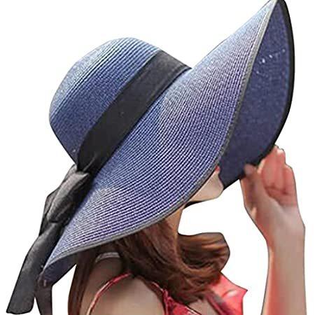 Women's Large Brim Sun Hats Floppy Straw Hats Bowknot Summer