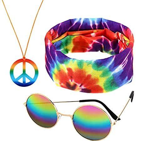 まとめ買いでお得 特別価格3 Pieces Rainbow Color Hippie Accessories, Including 1 Pair Sunglasses, 1 P好評販売中 ネックレス、ペンダント