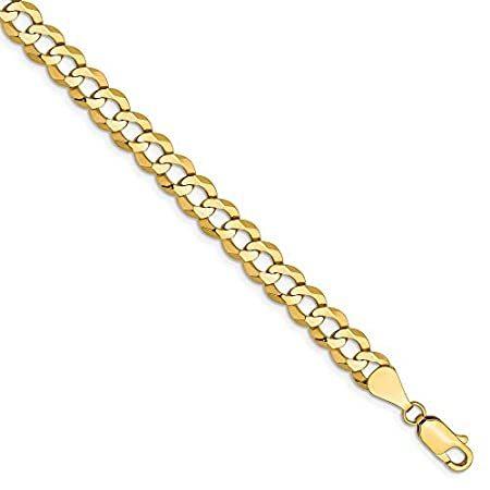【サイズ交換ＯＫ】 Light Solid 7.2mm Gold Yellow 特別価格14k Flat Sec好評販売中 with - Bracelet Chain Curb Cuban ブレスレット