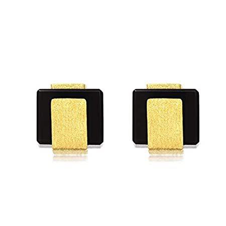 大きい割引 Chalcedony Black & Gold Solid 24K 999.9 Sang Sang 特別価格Chow Earrings G好評販売中 Women for ピアス