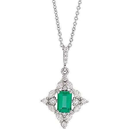 人気絶頂 Emerald Solitaire Platinum 特別価格Solid and N好評販売中 Chain Pendant Charm Diamond Cttw 3/8 ネックレス、ペンダント