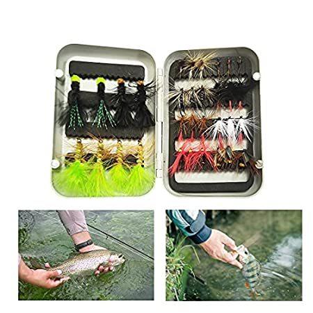 開店祝い 特別価格yoggingo 32ピース フィッシングルアーキット フライフィッシング ドライフライ ウェットフライ アソートセット 防水フライボックス付き トラ好評販売中 日本製 Turningheadskennel Com