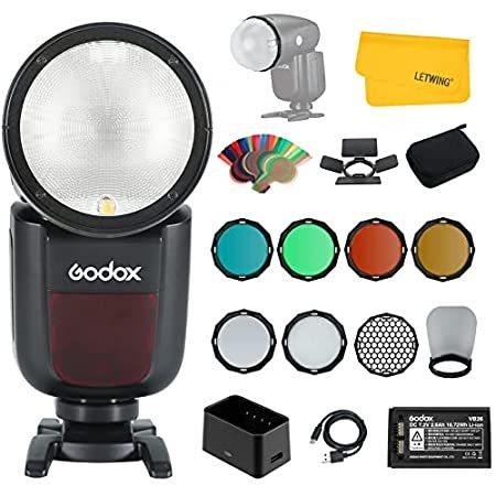Godox V1-C Round Head Camera Flash Speedlite,10 Level LED Modeling Light Co_平行輸入品
