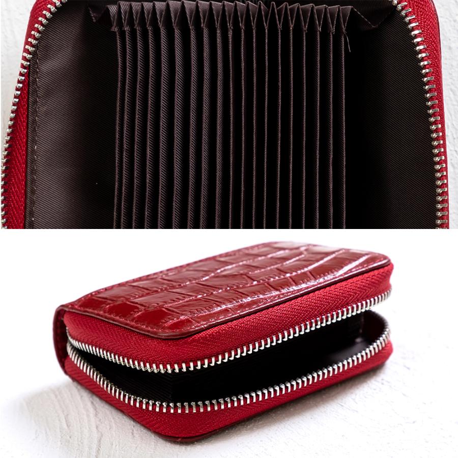 カードケース 本革 クロコダイル 革調 ワニ革調 型押し じゃばら 革 