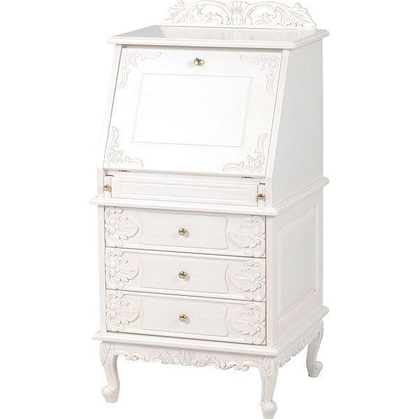 サイドテーブル ミニテーブル 約幅58cm アンティークホワイト 木製 スライド棚 ヴィオレッタシリーズ ライティングテーブル〔代引不可〕