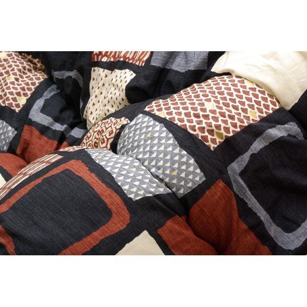 こたつ布団/厚掛け布団 〔単品 和モダン ブラック 205×205cm〕 裏地フランネル 表地綿100％ 日本製 国内プリント 〔リビング〕の画像