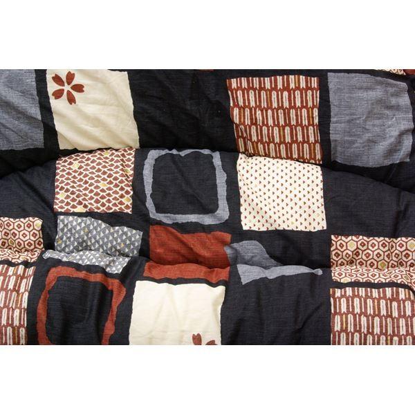 こたつ布団/厚掛け布団 〔単品 和モダン ブラック 205×205cm〕 裏地フランネル 表地綿100％ 日本製 国内プリント 〔リビング〕の画像