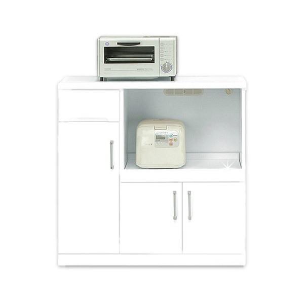 キッチンカウンター キッチン収納 幅90cm ホワイト 2口コンセント 可動棚 キャスター付き 日本製 完成品 玄関渡し〔代引不可〕