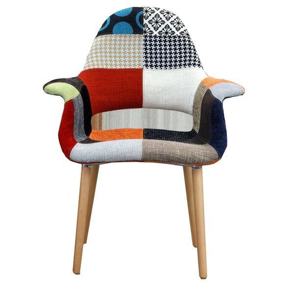 〔リプロダクト品〕 オーガニックチェア/イームズチェア 〔本体：パッチワークカラフル/脚：ナチュラル〕 肘付 張地ファブリック〔代引不可〕