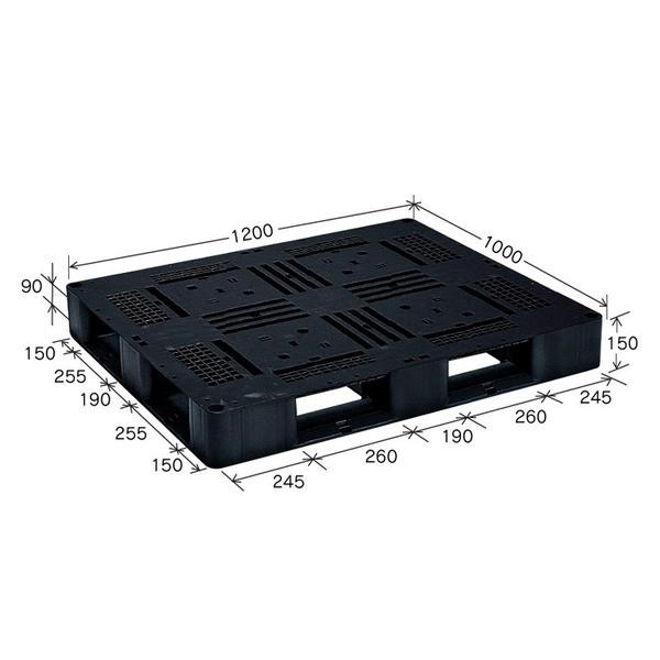 プラスチックパレット/物流資材 〔1200×1000mm 片面使用/ブラック〕 J-D4・1210 岐阜プラスチック工業