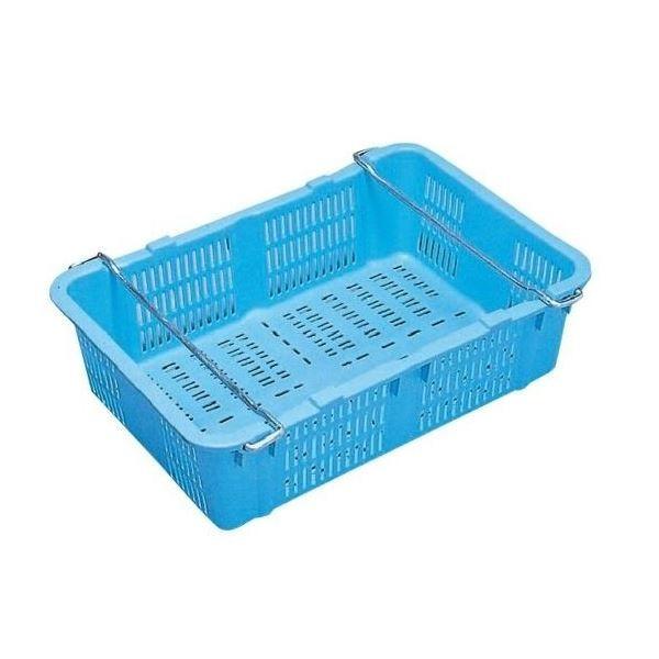 〔10個セット〕プラスケット/網目ボックス 〔No.480 金具付き〕 ブルー スタッキング金具使用時：段積み可