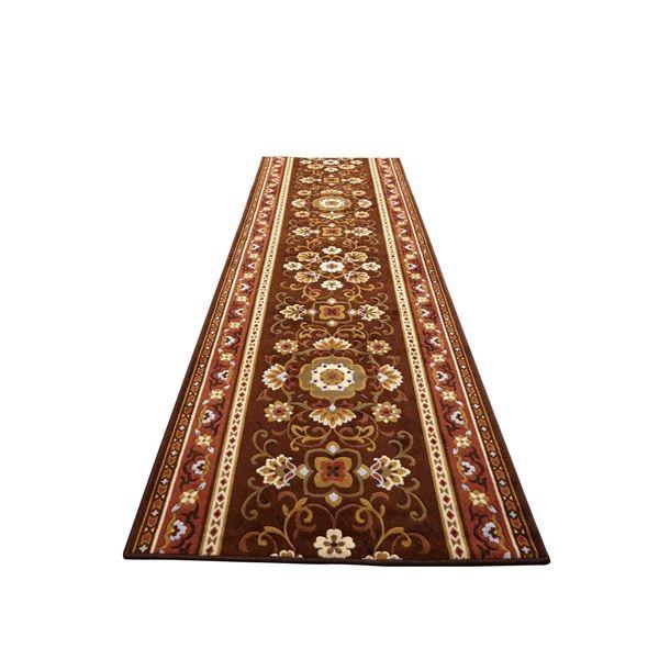 アラベスク柄 廊下敷き/フロアマット 〔ブラウン 65×540cm〕 抗菌・防臭・吸水・速乾加工 滑りにくい加工 洗える 日本製〔代引不可〕 アラベスク柄 廊下敷き⁄フロアマット 〔ブラウン 65×540cm〕 抗菌