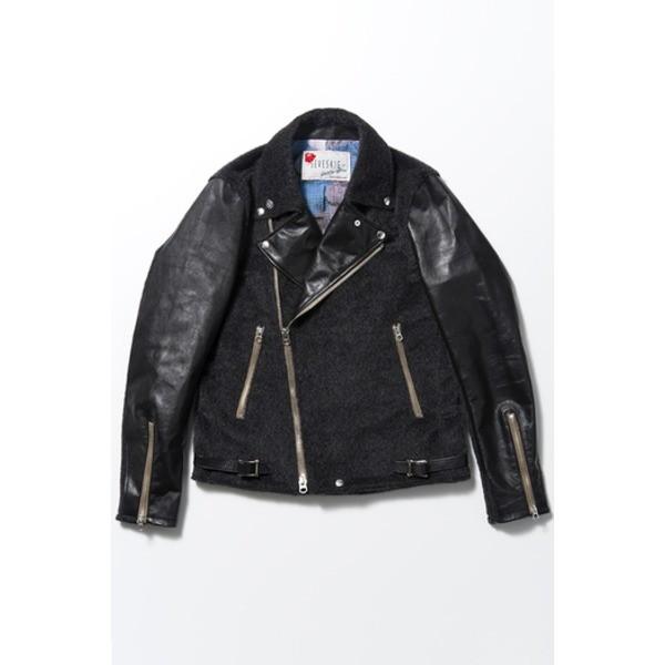 SEVESKIG 牛革コンビWライダースジャケット GRAY Mサイズ〔代引不可
