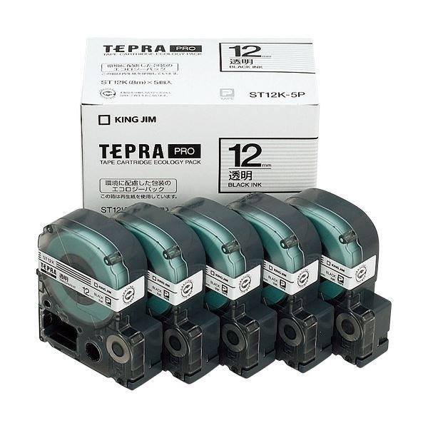（まとめ） キングジム PROテープ ST12K-5P 透明に黒文字12mm 5個〔×3セット〕