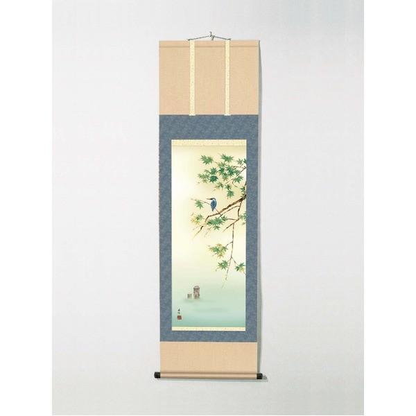 〔 花鳥掛軸 渓流の宝玉 〕 翡翠の掛軸 尺三 掛軸 翡翆 日本画-楽器、手芸、コレクション-美術、工芸品