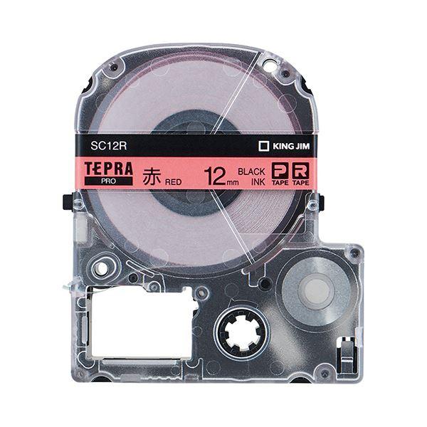(まとめ）キングジム テプラ PRO テープカートリッジ パステル 12mm 赤/黒文字 SC12R-5P 1パック(5個)〔×3セット〕