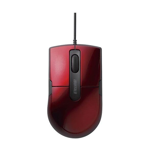 (まとめ) バッファロー 有線BlueLEDマウス 静音 3ボタンMサイズ レッド BSMBU26SMRD 1個 〔×10セット〕