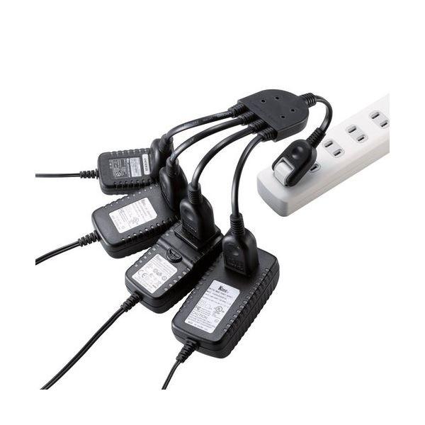 (まとめ) エレコム ACアダプタ用電源延長コード(2Pオス)-(2Pメス×4) ブラック 0.2m T-ADR4BK 1個 〔×10セット〕_1