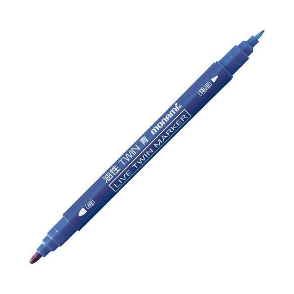 (まとめ) モナミ 油性ツインマーカー 細字+極細 青 15003 1セット(12本) 〔×10セット〕